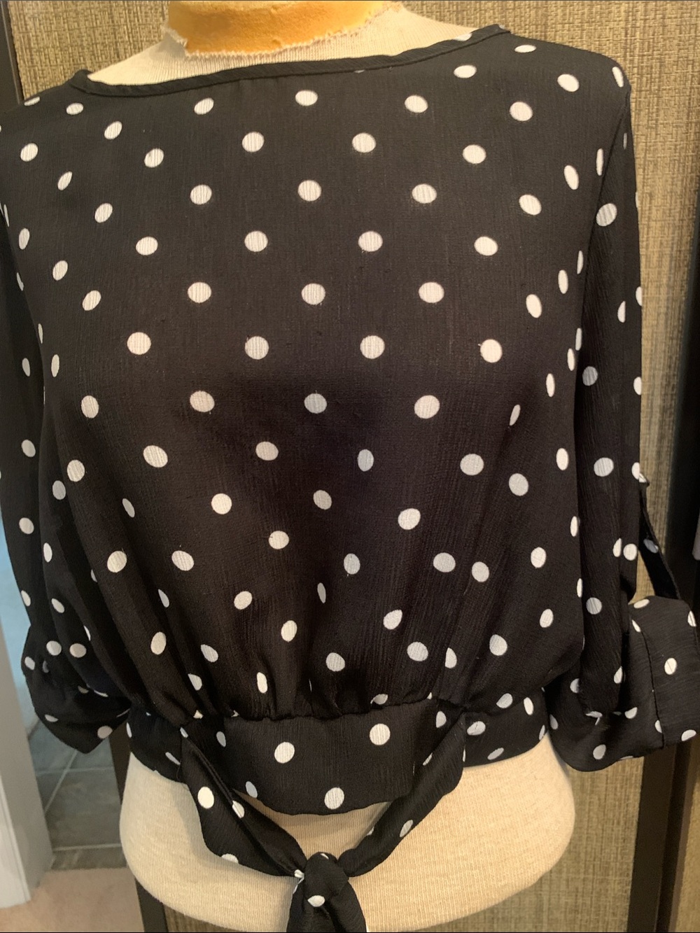 Papaya Black & White Polka Dot Tie-Front Blouse